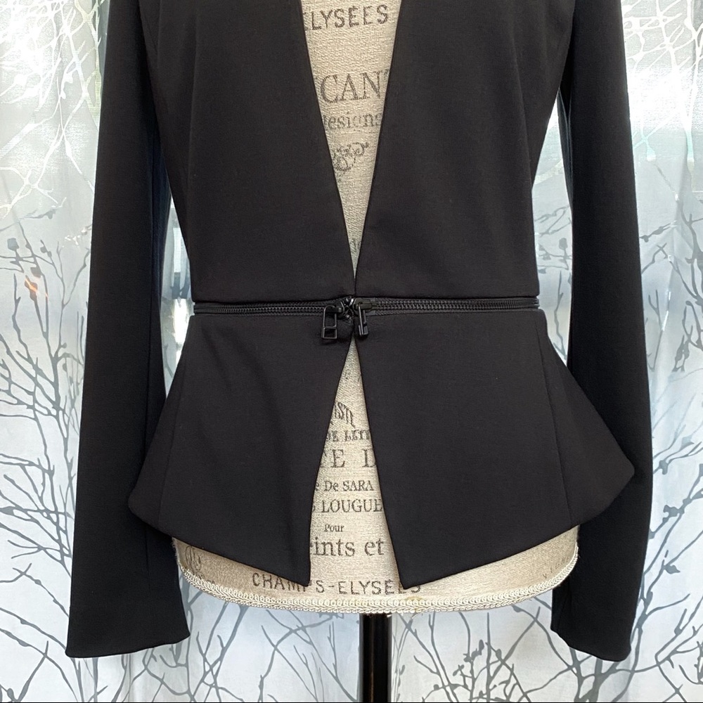 Rebecca Taylor black V-neck zip zipper waist waistband blazer jacket coat - Picture 2 of 8